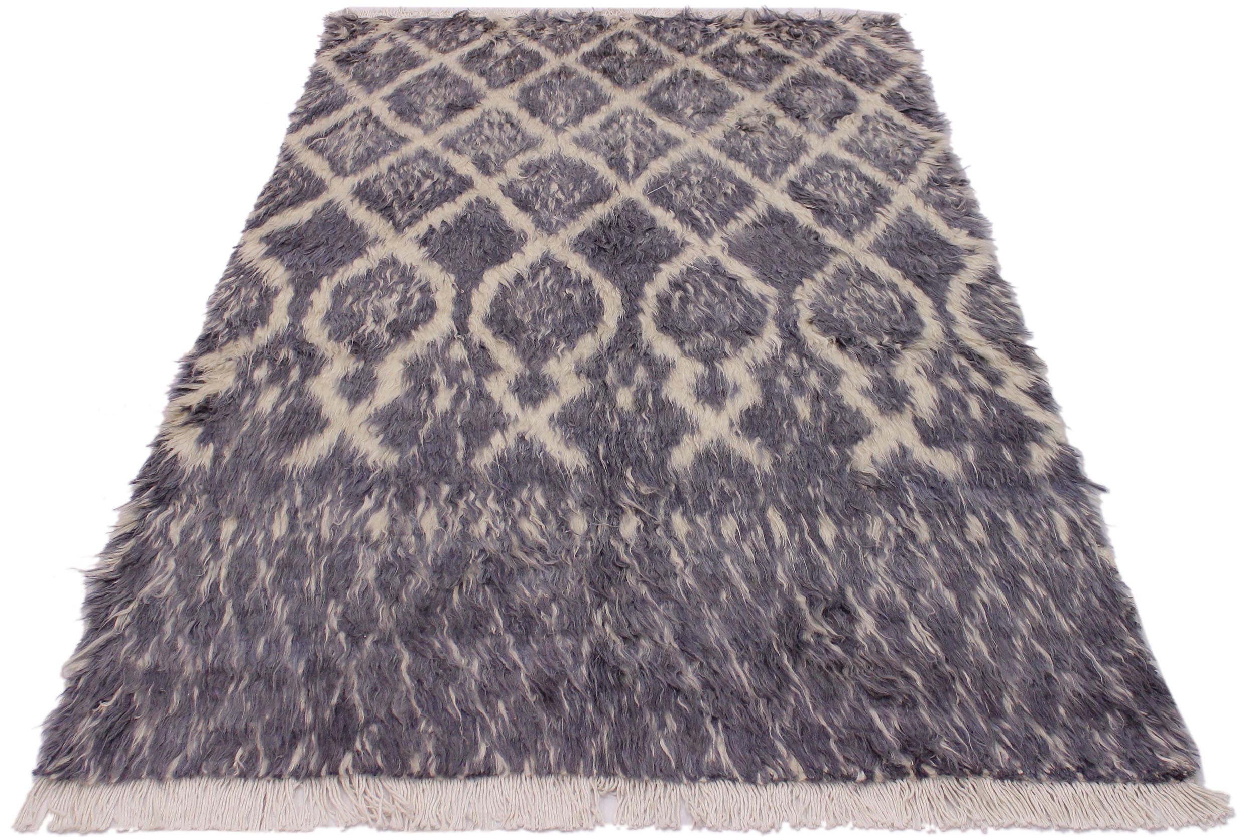 handmade Geometric Moroccan Gray Ivory Hand Knotted RECTANGLE 100% WOOL area rug 4' x 6'