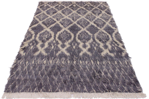 handmade Geometric Moroccan Gray Ivory Hand Knotted RECTANGLE 100% WOOL area rug 4' x 6'