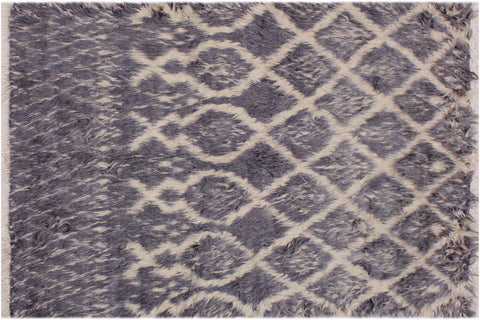 handmade Geometric Moroccan Gray Ivory Hand Knotted RECTANGLE 100% WOOL area rug 4' x 6'
