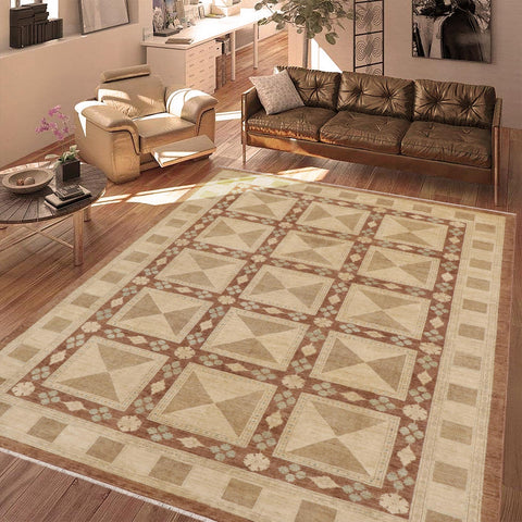 handmade Modern Kafkaz Beige Brown Hand Knotted RECTANGLE 100% WOOL area rug 9' x 12'
