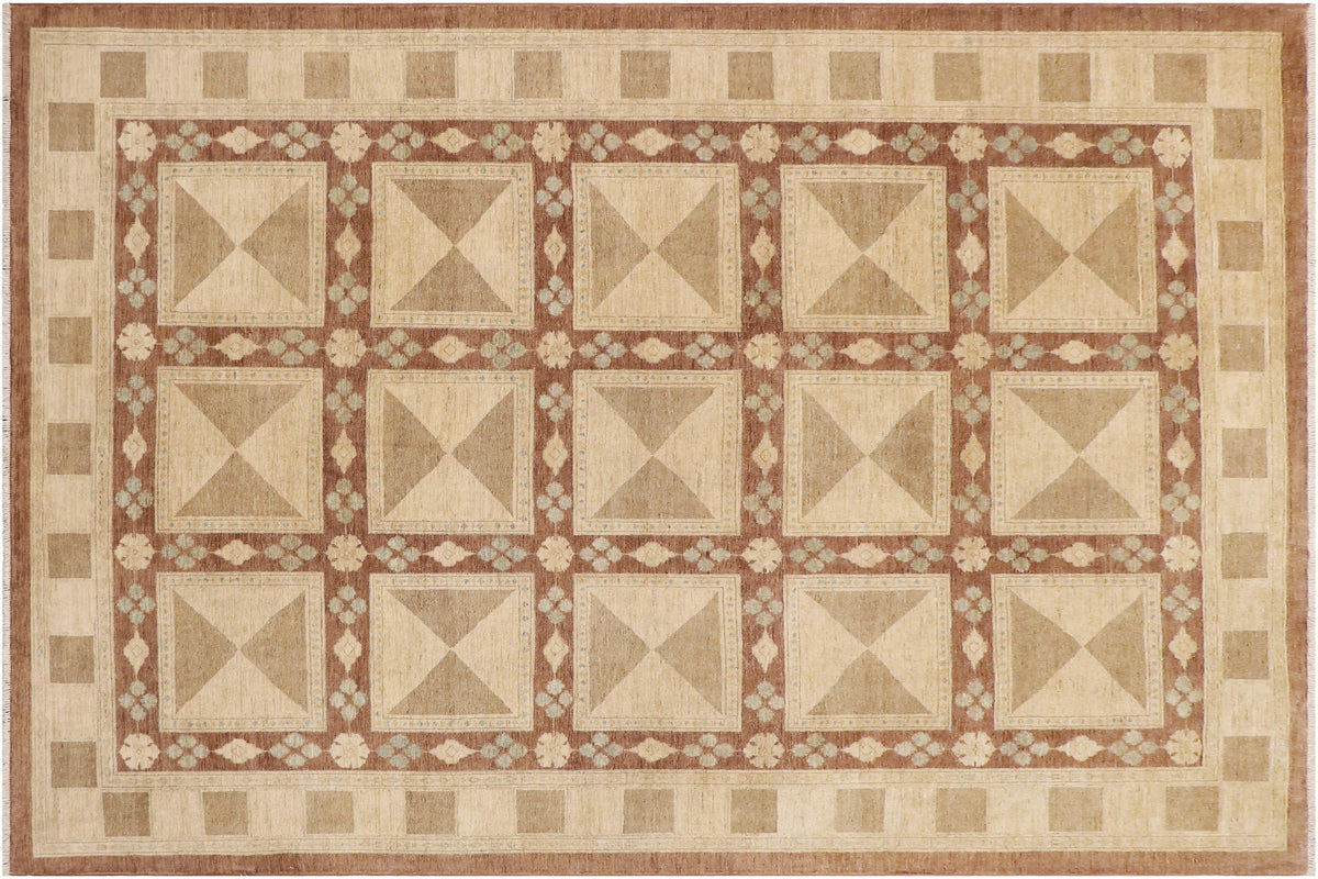 handmade Modern Kafkaz Beige Brown Hand Knotted RECTANGLE 100% WOOL area rug 9' x 12'