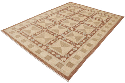 handmade Modern Kafkaz Beige Brown Hand Knotted RECTANGLE 100% WOOL area rug 9' x 12'
