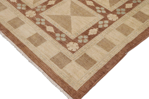 handmade Modern Kafkaz Beige Brown Hand Knotted RECTANGLE 100% WOOL area rug 9' x 12'