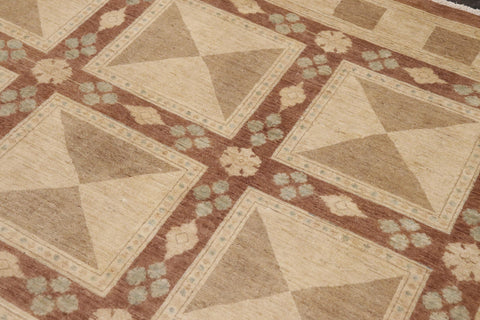 handmade Modern Kafkaz Beige Brown Hand Knotted RECTANGLE 100% WOOL area rug 9' x 12'