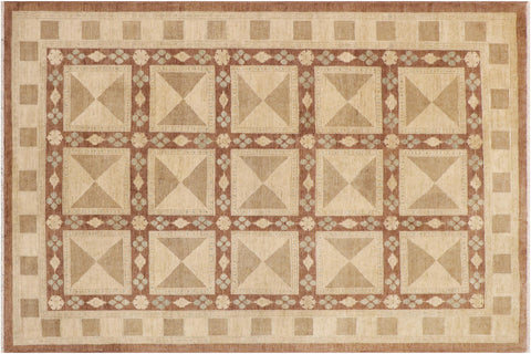 handmade Modern Kafkaz Beige Brown Hand Knotted RECTANGLE 100% WOOL area rug 9' x 12'