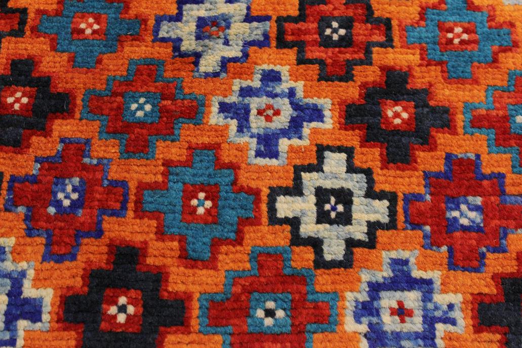handmade Geometric Balouchi Orange Black Hand Knotted RECTANGLE 100% WOOL area rug 5x7