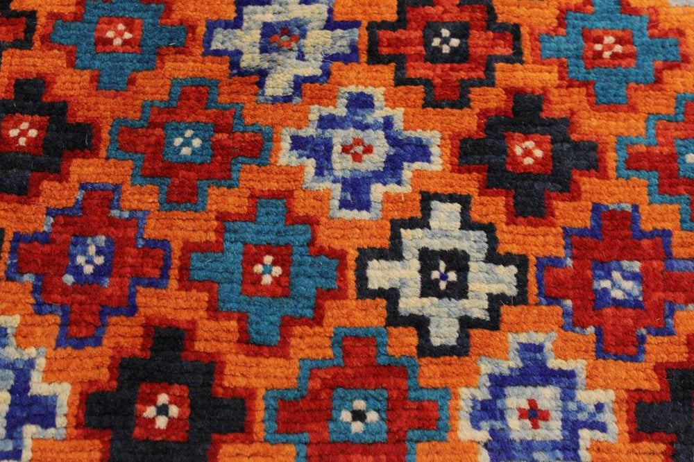 handmade Geometric Balouchi Orange Black Hand Knotted RECTANGLE 100% WOOL area rug 5x7