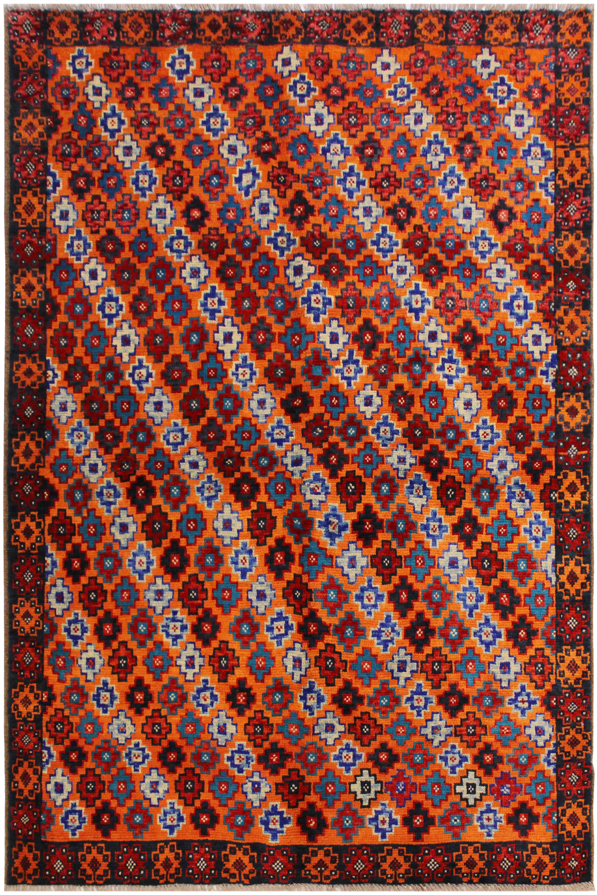 Tribal Balochi Altagrac Orange/Black Wool Rug - 5'1''X6'8''