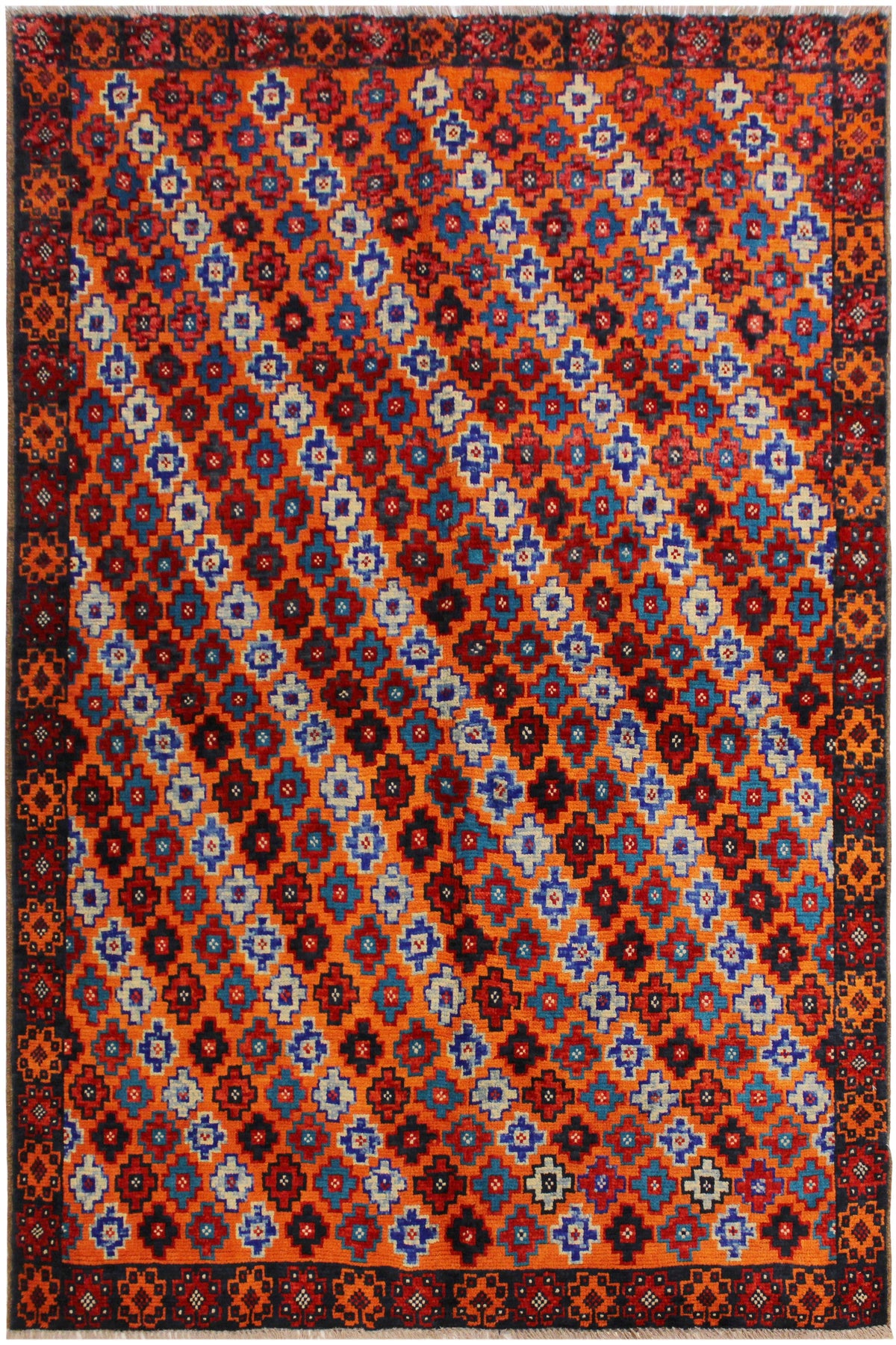 Tribal Balochi Altagrac Orange/Black Wool Rug - 5'1''X6'8''