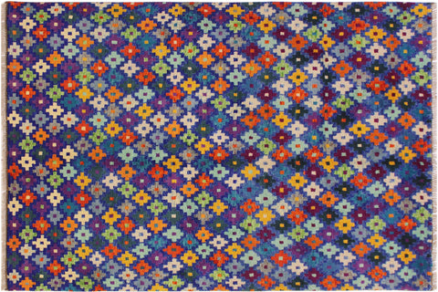 handmade Modern Balouchi Blue Orange Hand Knotted RECTANGLE 100% WOOL area rug 5x7