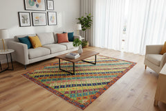 handmade Modern Balouchi Green Orange Hand Knotted RECTANGLE 100% WOOL area rug 5x7