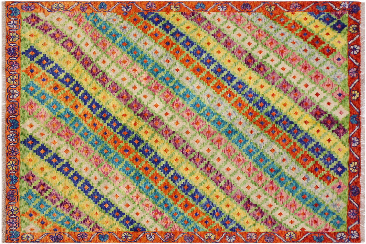 handmade Modern Balouchi Green Orange Hand Knotted RECTANGLE 100% WOOL area rug 5x7