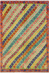 Eclectic Balochi Anjanett Green/Orange Wool Rug - 4'9''X6'6''