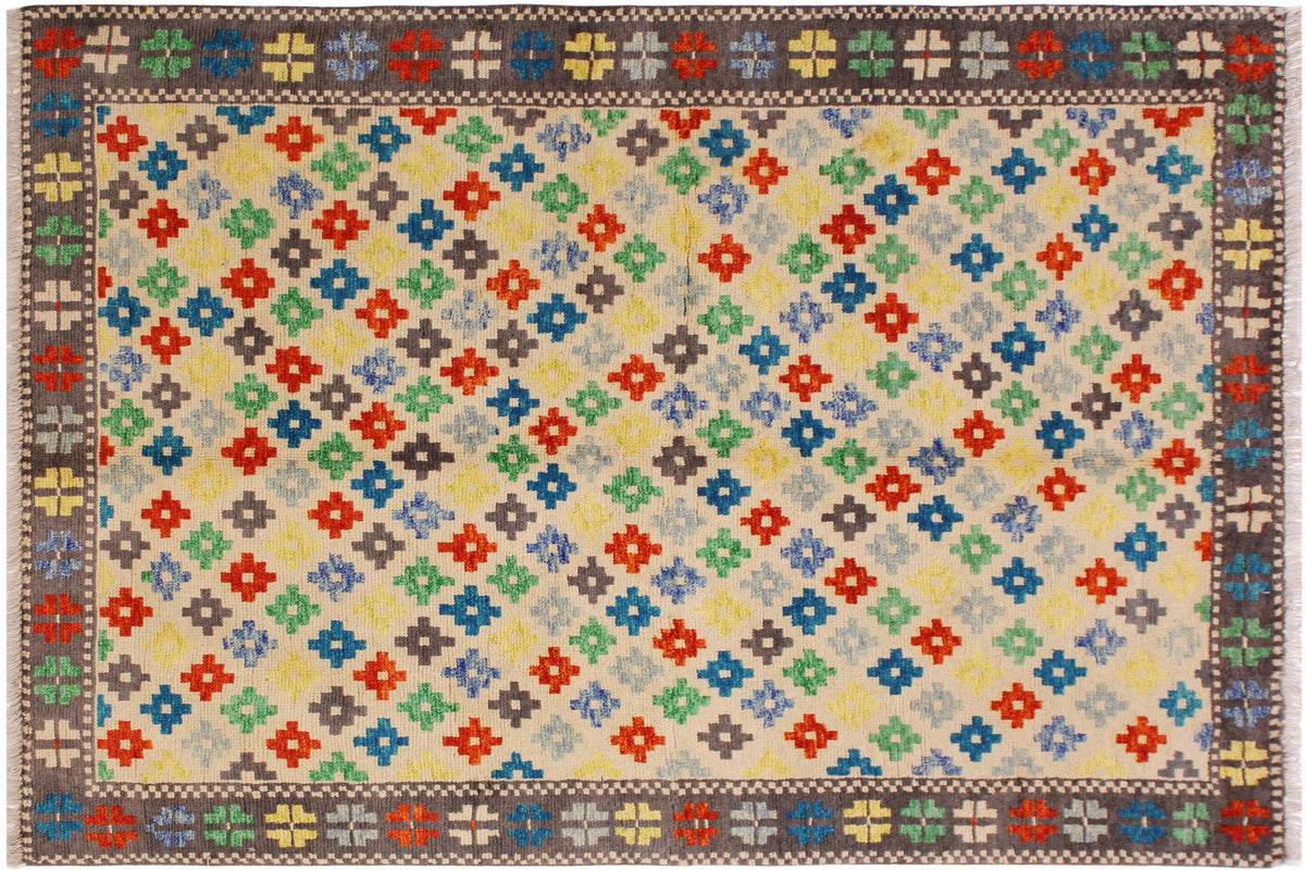 handmade Modern Balouchi Beige Gray Hand Knotted RECTANGLE 100% WOOL area rug 5x7