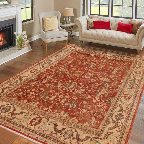 handmade Traditional Kafkaz Rust Beige Hand Knotted RECTANGLE 100% WOOL area rug 9x12