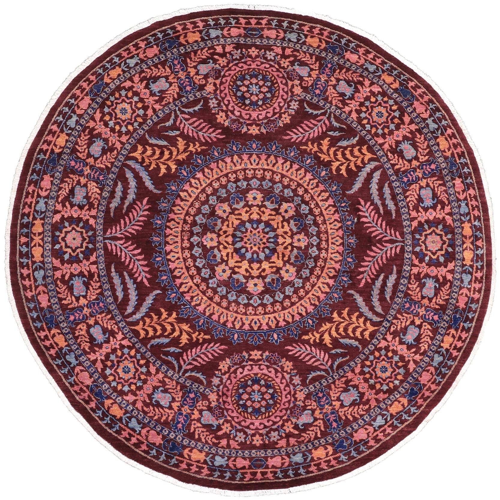 handmade Traditional Kafkaz Red Blue Hand Knotted ROUND 100% WOOL area rug 10' x 10'