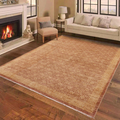 handmade Modern Kafkaz Brown Tan Hand Knotted RECTANGLE 100% WOOL area rug 8' x 12'