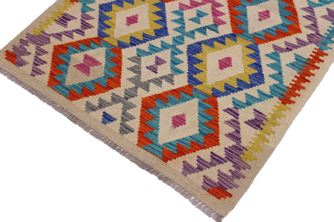 handmade Geometric Kilim Beige Blue Hand-Woven RECTANGLE 100% WOOL area rug 3 x 5