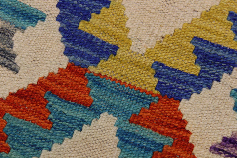 handmade Geometric Kilim Beige Blue Hand-Woven RECTANGLE 100% WOOL area rug 3 x 5