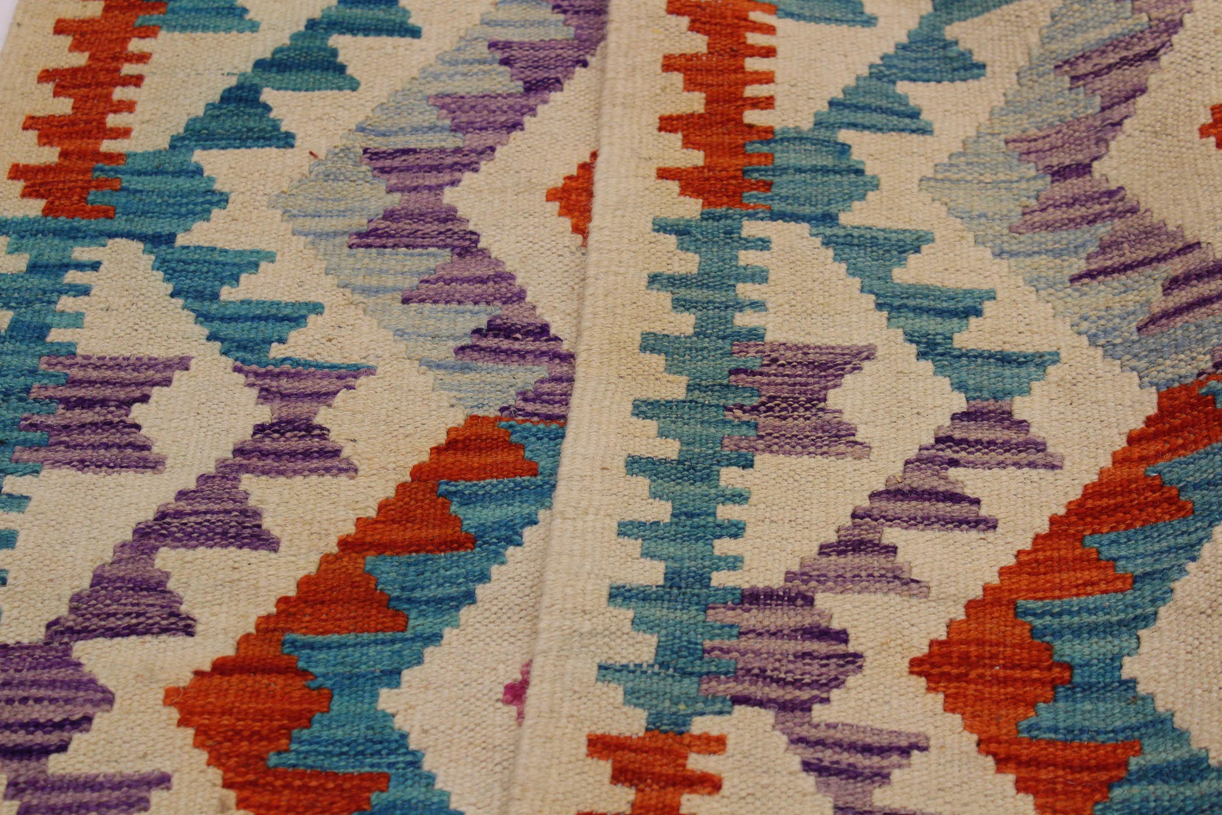 handmade Geometric Kilim Beige Blue Hand-Woven RECTANGLE 100% WOOL area rug 3 x 5