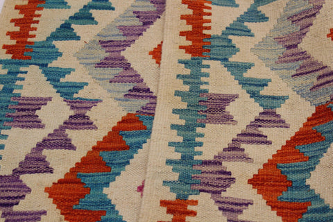 handmade Geometric Kilim Beige Blue Hand-Woven RECTANGLE 100% WOOL area rug 3 x 5