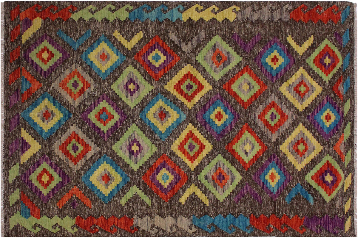 handmade Geometric Kilim Brown Purple Hand-Woven RECTANGLE 100% WOOL area rug 3 x 5