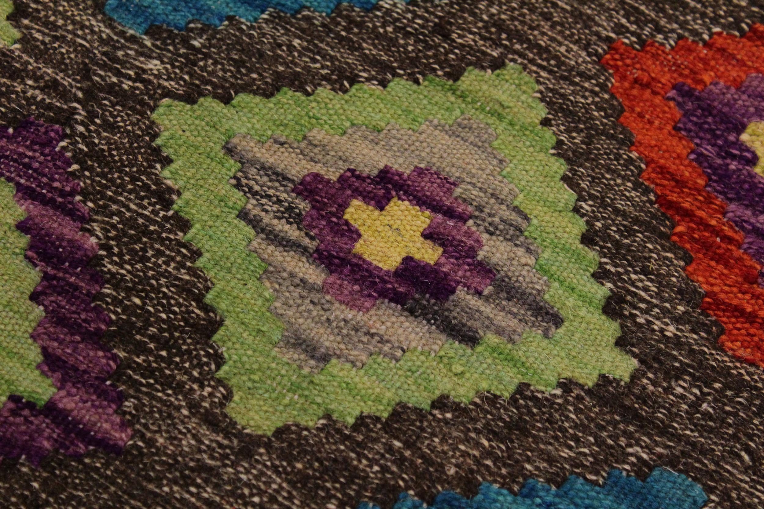 handmade Geometric Kilim Brown Purple Hand-Woven RECTANGLE 100% WOOL area rug 3 x 5