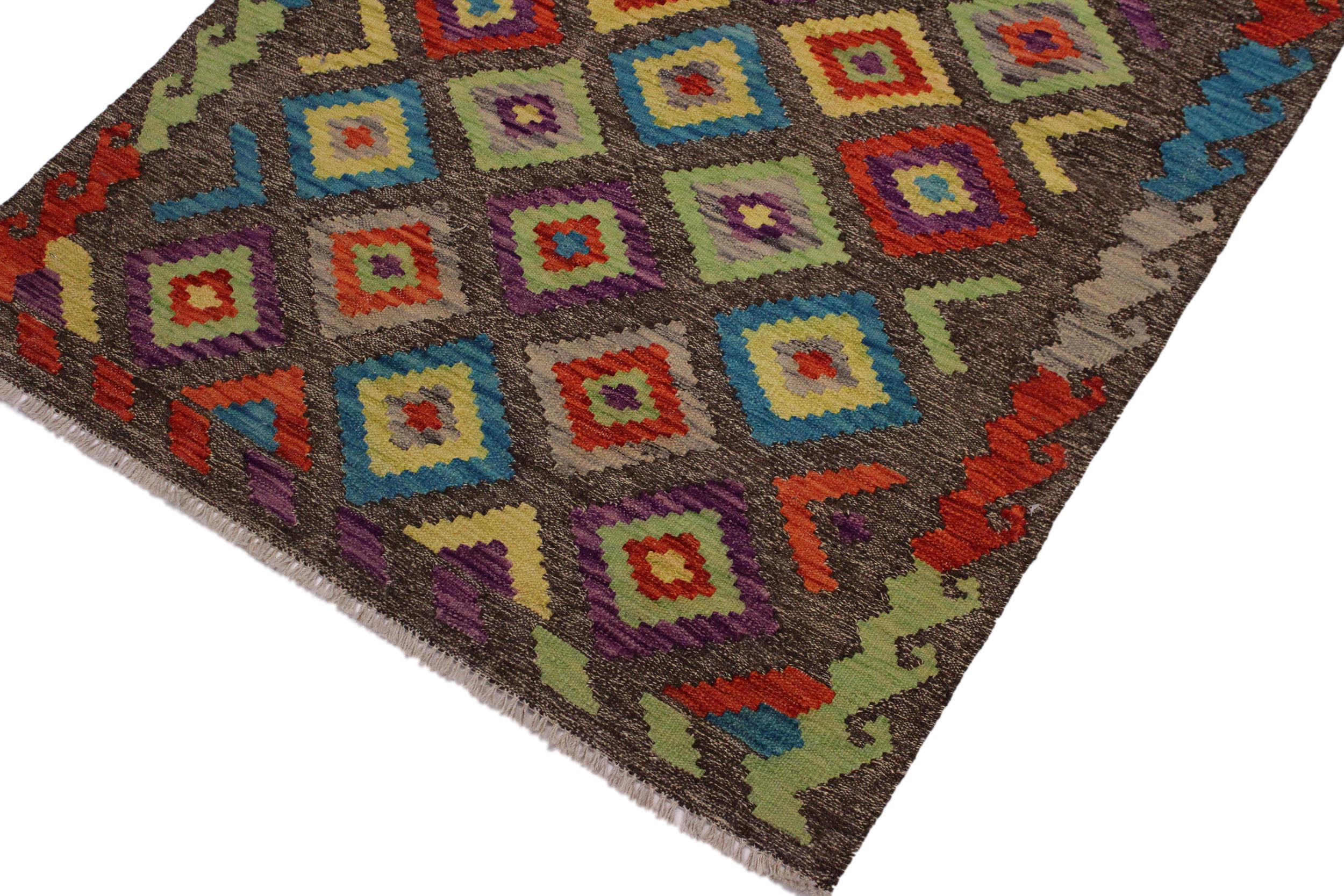 handmade Geometric Kilim Brown Purple Hand-Woven RECTANGLE 100% WOOL area rug 3 x 5