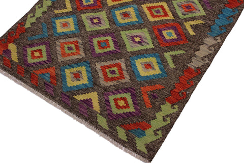 handmade Geometric Kilim Brown Purple Hand-Woven RECTANGLE 100% WOOL area rug 3 x 5