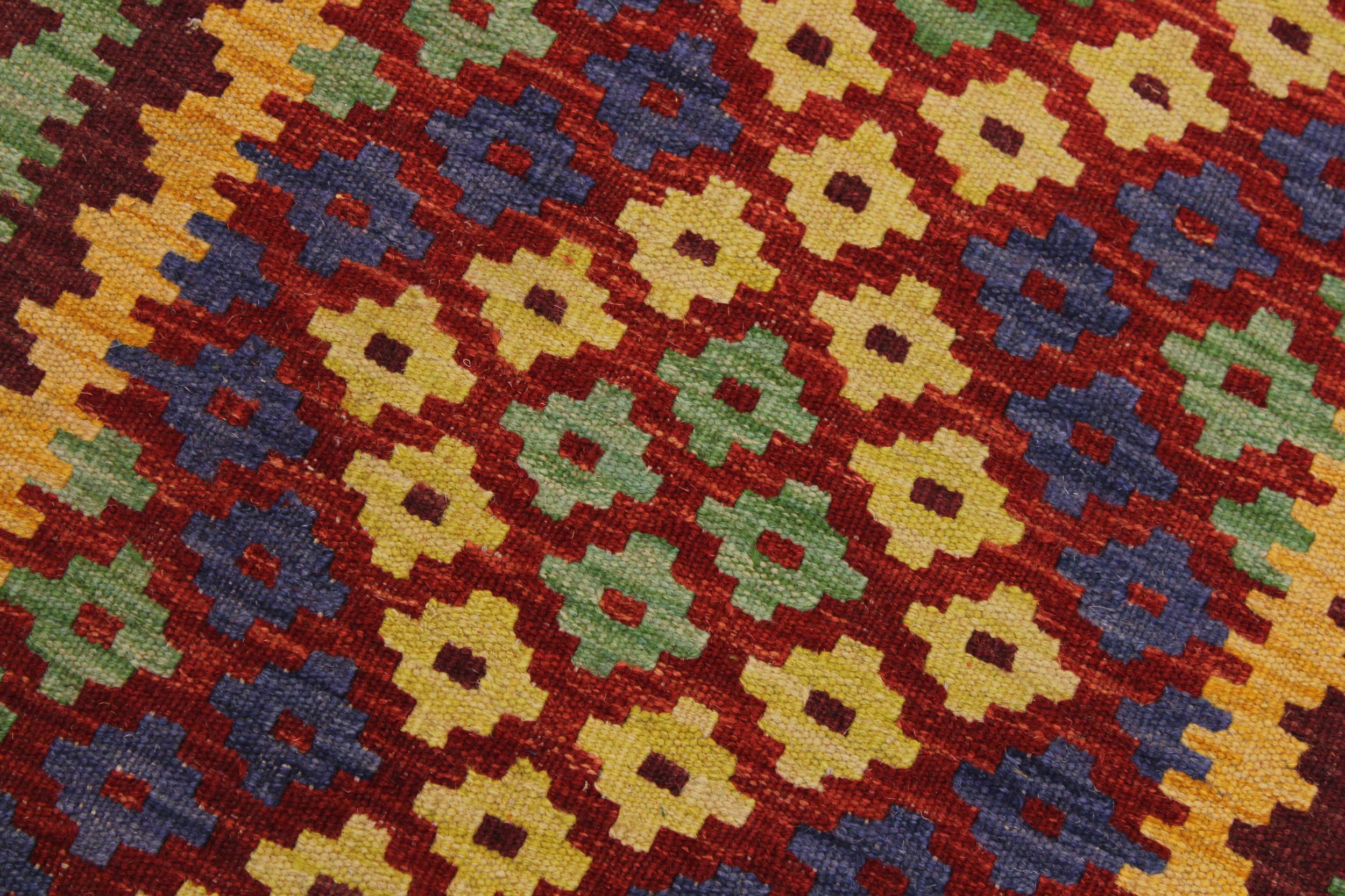 handmade Geometric Kilim Red Gold Hand-Woven RECTANGLE 100% WOOL area rug 3' x 5'
