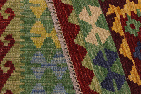 handmade Geometric Kilim Red Gold Hand-Woven RECTANGLE 100% WOOL area rug 3' x 5'