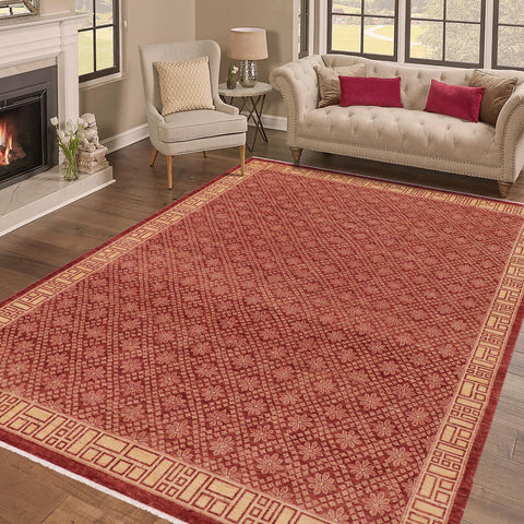 handmade Modern Kafkaz Red Tan Hand Knotted RECTANGLE 100% WOOL area rug 9' x 12'