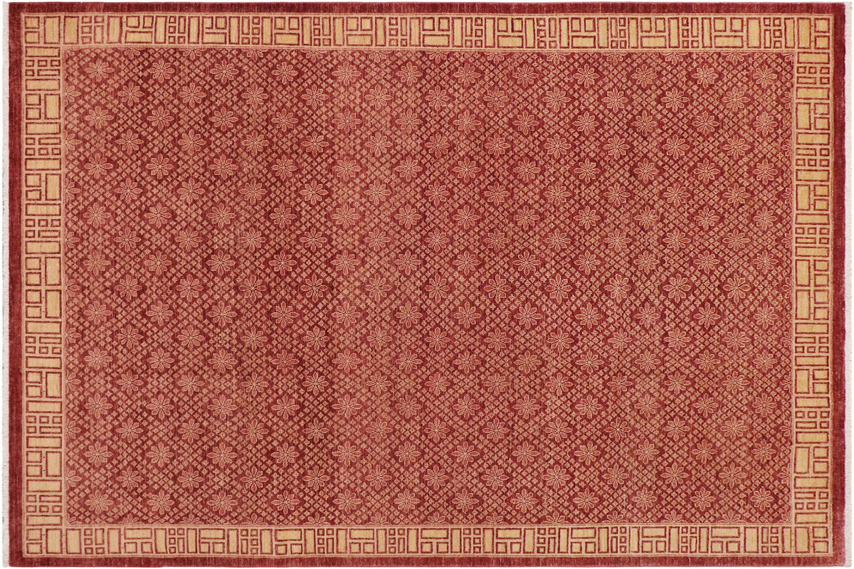 handmade Modern Kafkaz Red Tan Hand Knotted RECTANGLE 100% WOOL area rug 9' x 12'