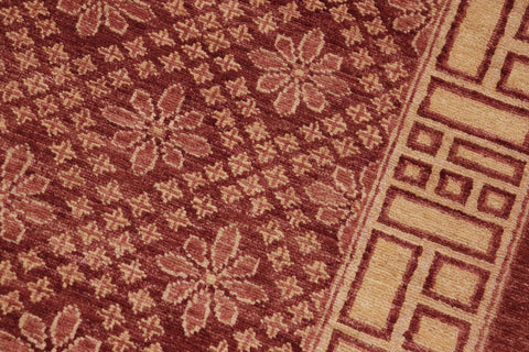 handmade Modern Kafkaz Red Tan Hand Knotted RECTANGLE 100% WOOL area rug 9' x 12'
