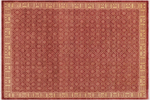 handmade Modern Kafkaz Red Tan Hand Knotted RECTANGLE 100% WOOL area rug 9' x 12'