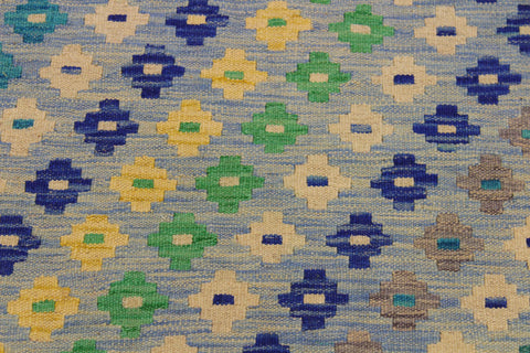 handmade Modern Kilim Blue Gray Hand-Woven RECTANGLE 100% WOOL area rug 3x4