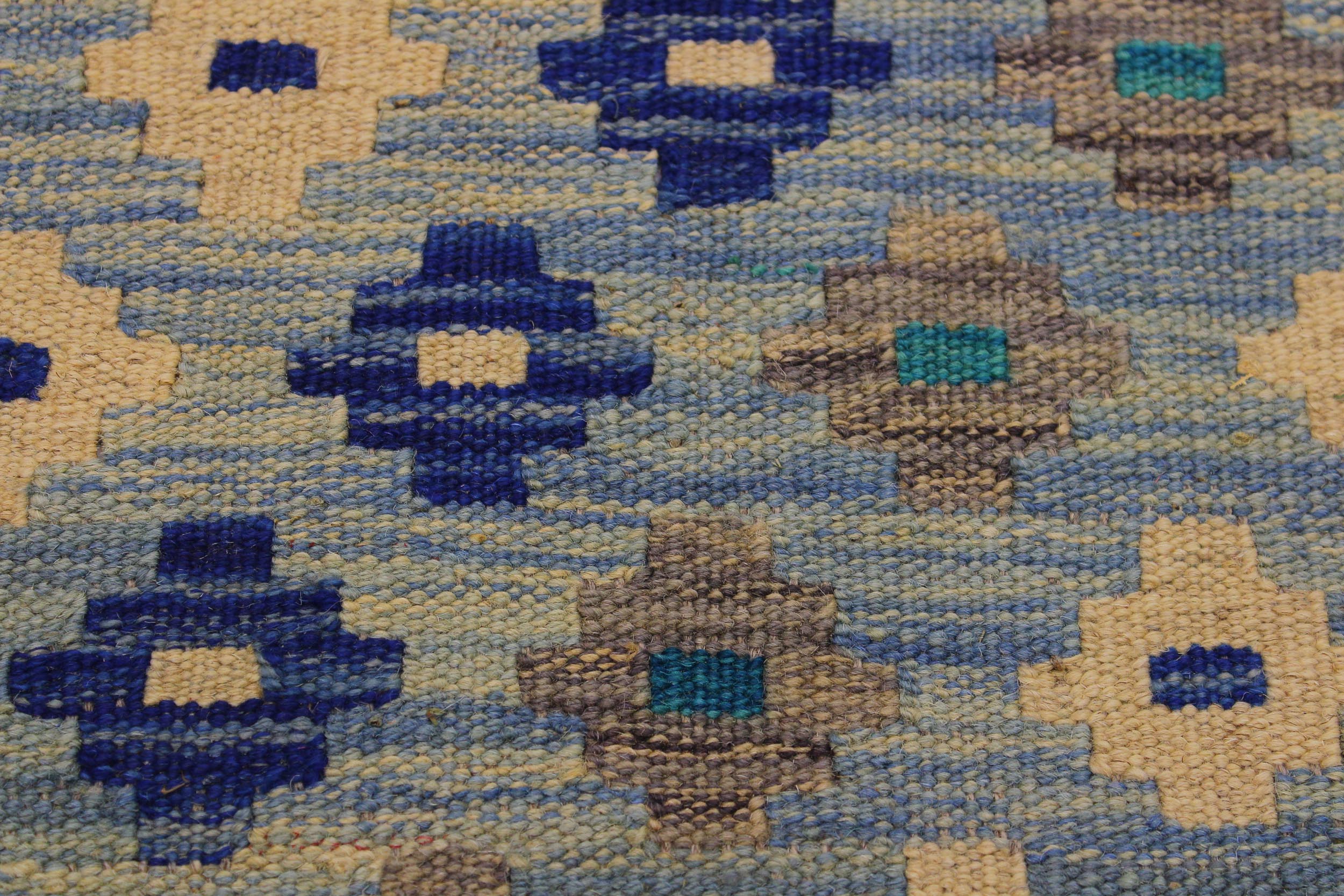 handmade Modern Kilim Blue Gray Hand-Woven RECTANGLE 100% WOOL area rug 3x4