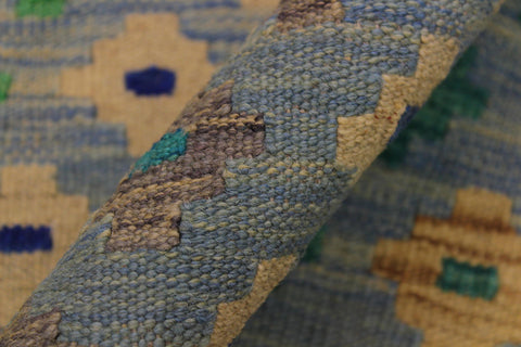 handmade Modern Kilim Blue Gray Hand-Woven RECTANGLE 100% WOOL area rug 3x4