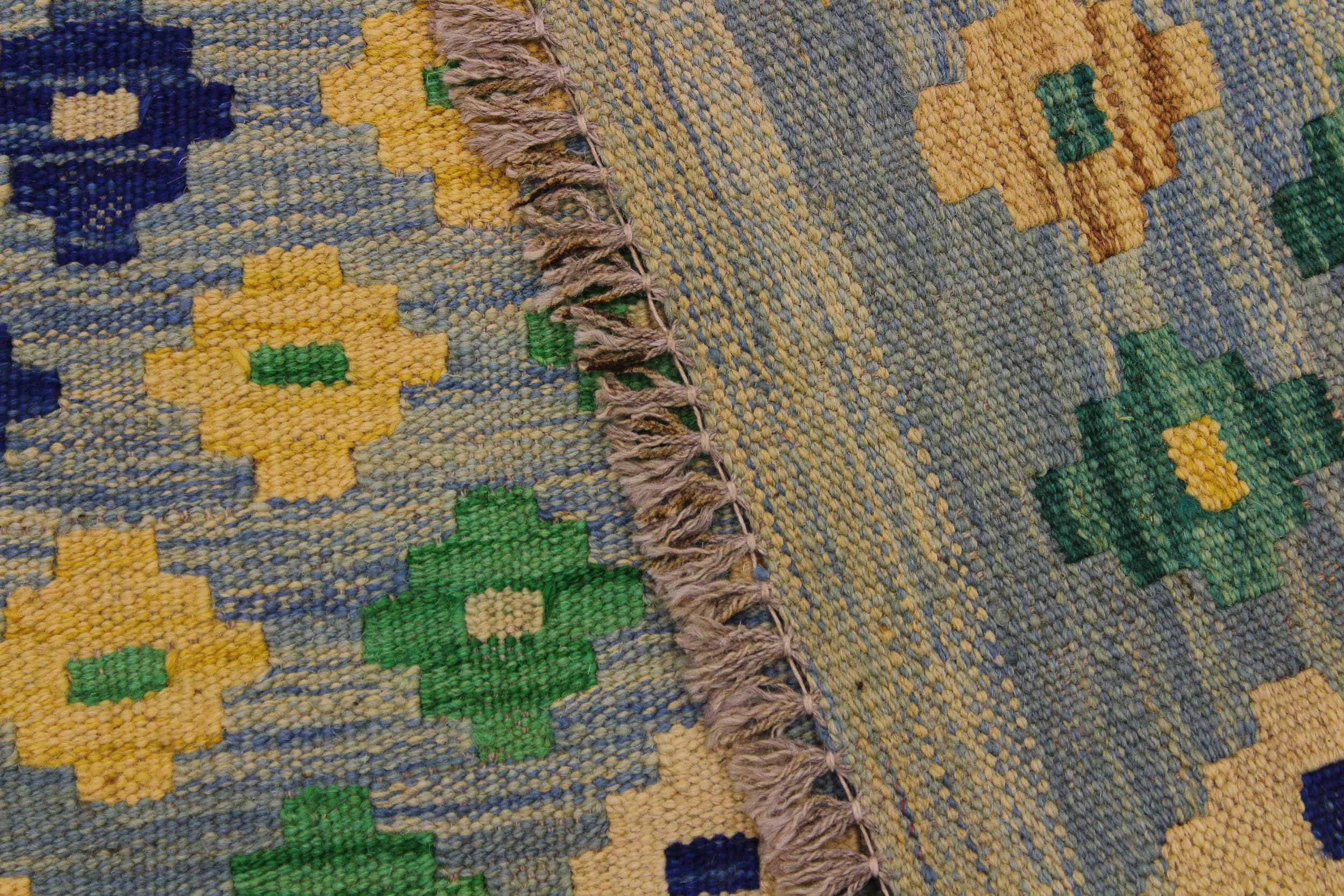 handmade Modern Kilim Blue Gray Hand-Woven RECTANGLE 100% WOOL area rug 3x4