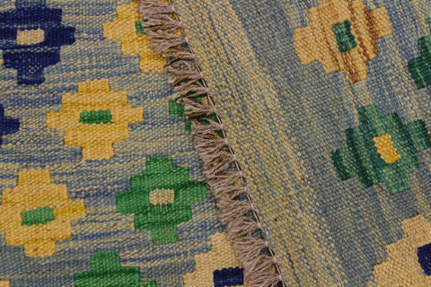 handmade Modern Kilim Blue Gray Hand-Woven RECTANGLE 100% WOOL area rug 3x4