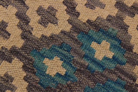 handmade Geometric Kilim Gray Blue Hand-Woven RUNNER 100% WOOL area rug 3 x 10