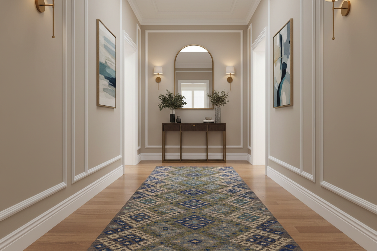 handmade Geometric Kilim Gray Blue Hand-Woven RUNNER 100% WOOL area rug 3 x 10