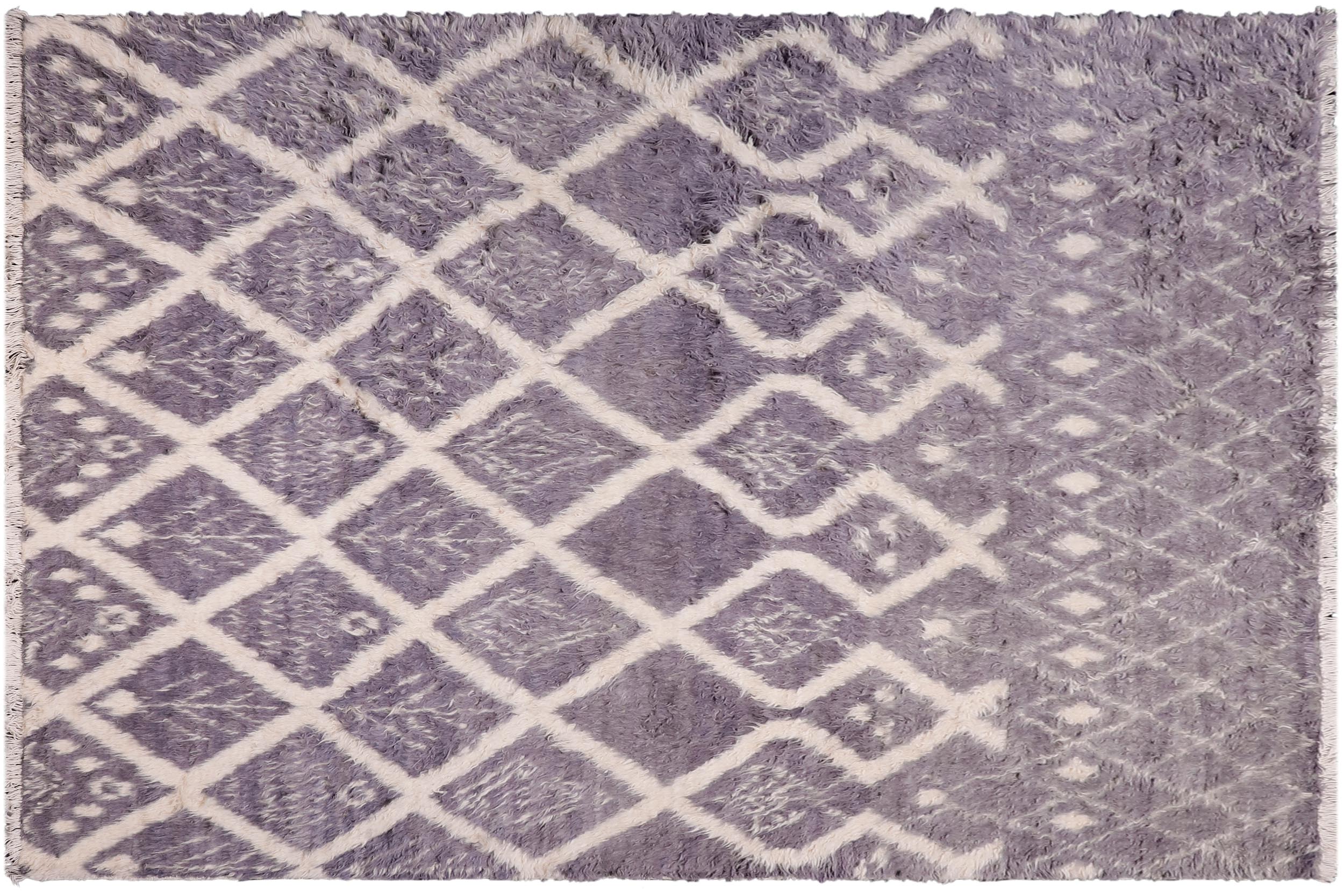 handmade Geometric Moroccan Gray Ivory Hand Knotted RECTANGLE 100% WOOL area rug 8' x 10'