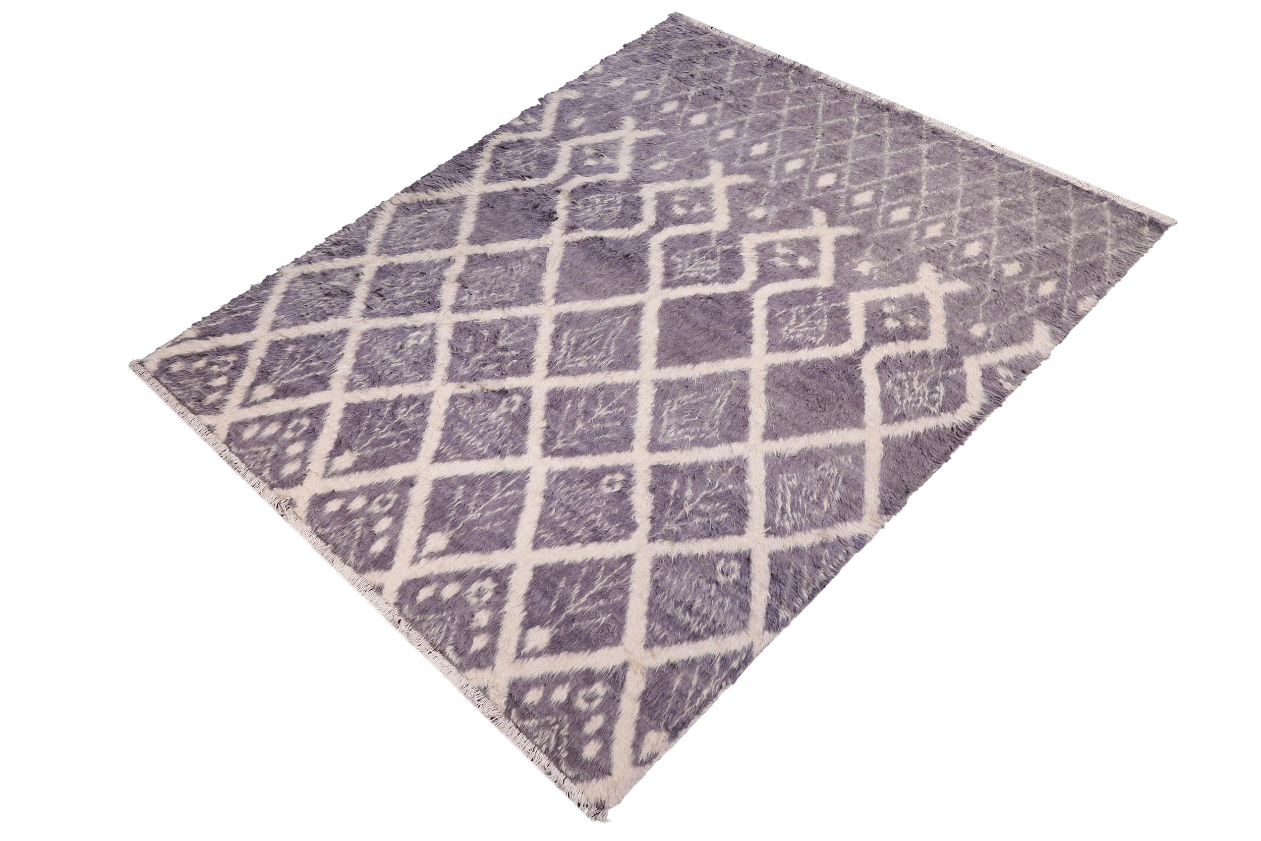 handmade Geometric Moroccan Gray Ivory Hand Knotted RECTANGLE 100% WOOL area rug 8' x 10'