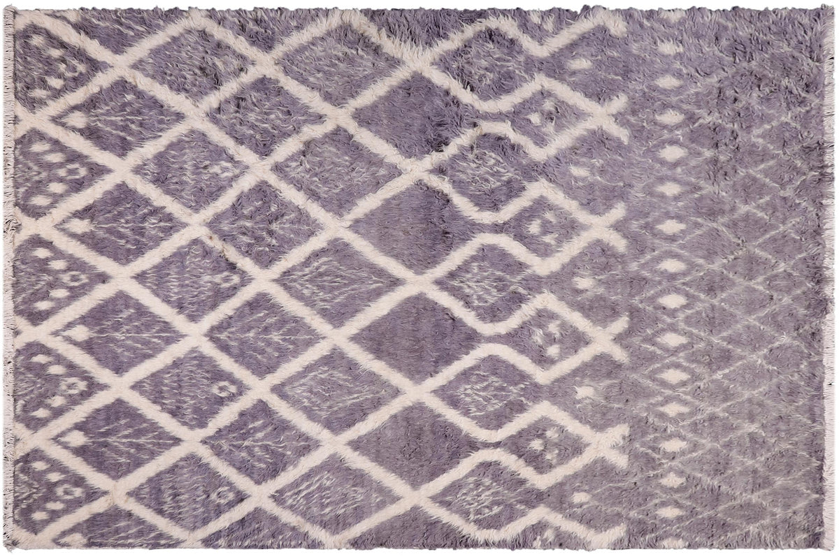 handmade Geometric Moroccan Gray Ivory Hand Knotted RECTANGLE 100% WOOL area rug 8' x 10'