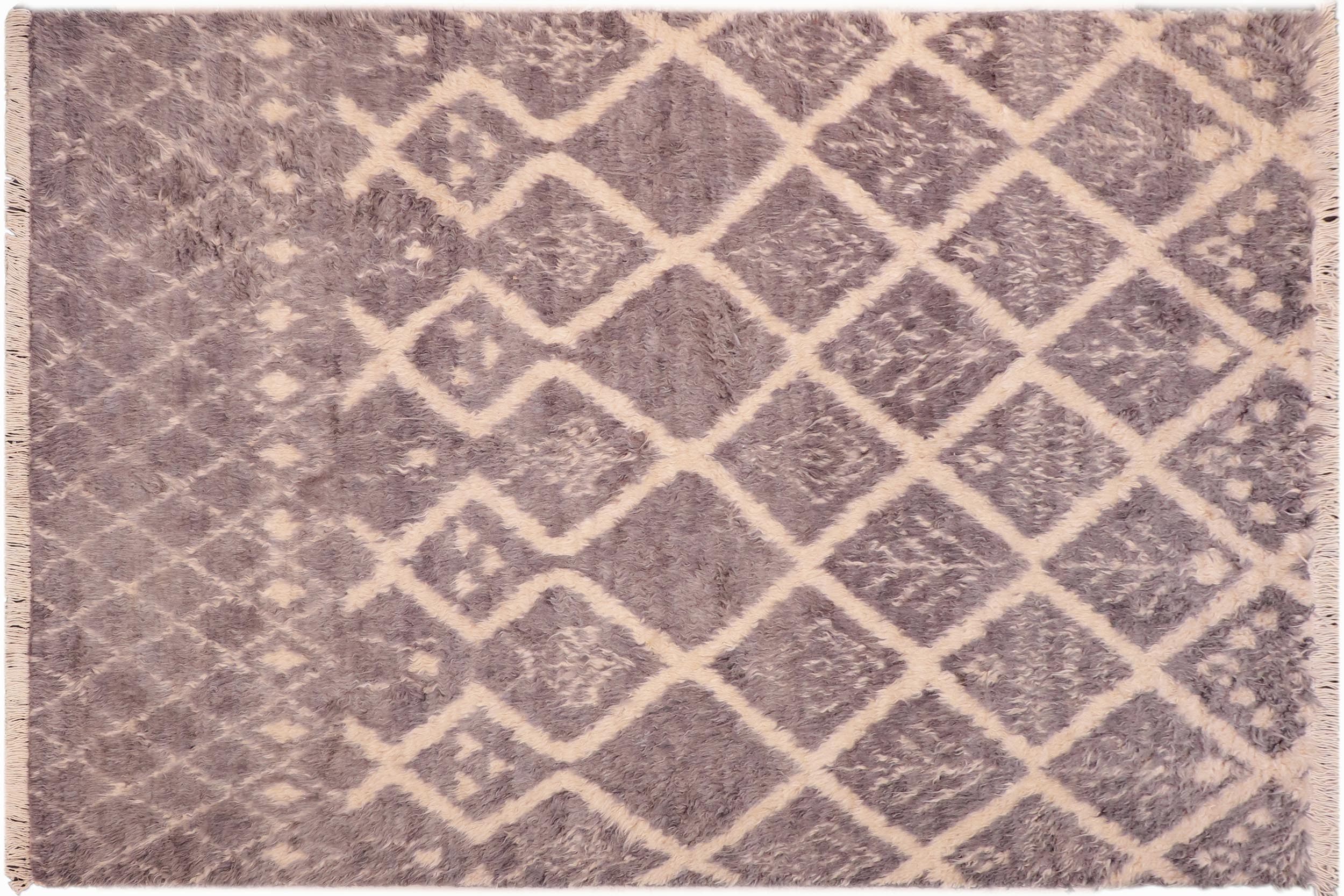 handmade Geometric Moroccan Gray Beige Hand Knotted RECTANGLE 100% WOOL area rug 6' x 9'