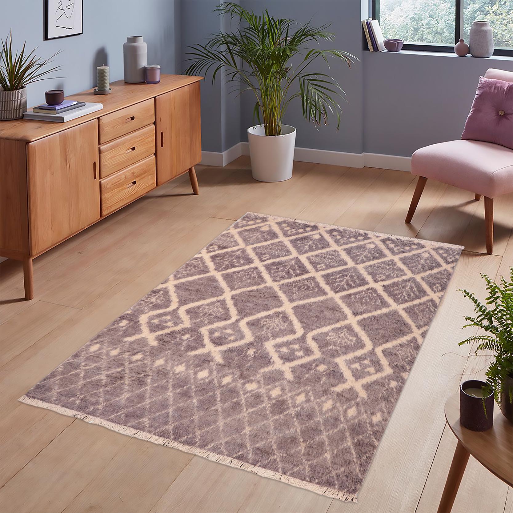 handmade Geometric Moroccan Gray Beige Hand Knotted RECTANGLE 100% WOOL area rug 6' x 9'