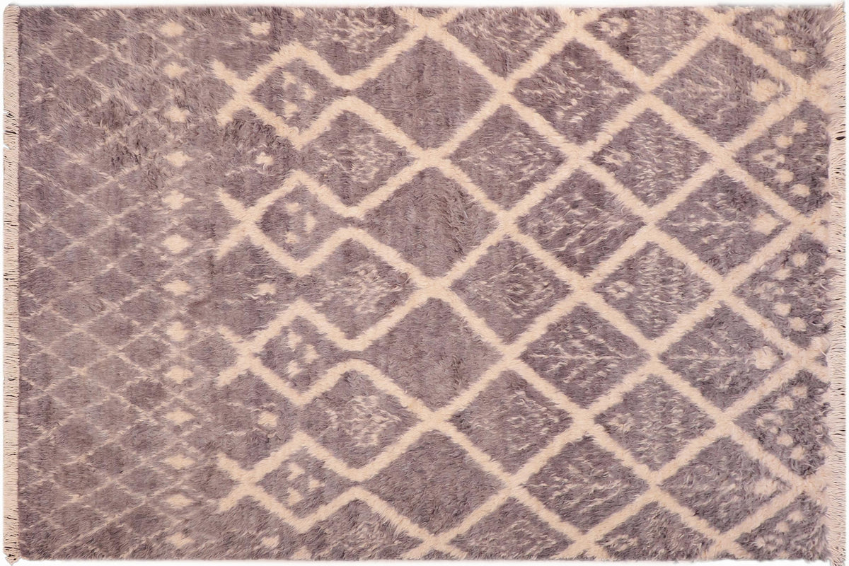 handmade Geometric Moroccan Gray Beige Hand Knotted RECTANGLE 100% WOOL area rug 6' x 9'