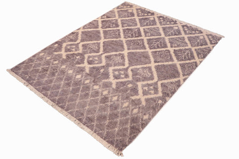 handmade Geometric Moroccan Gray Beige Hand Knotted RECTANGLE 100% WOOL area rug 6' x 9'
