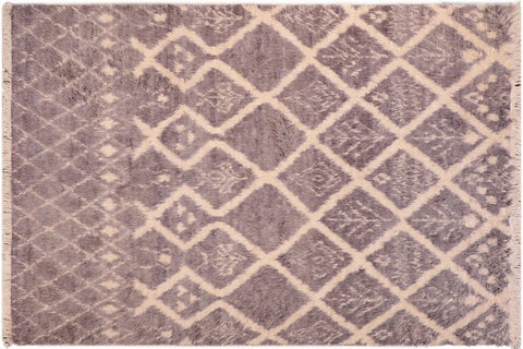 handmade Geometric Moroccan Gray Beige Hand Knotted RECTANGLE 100% WOOL area rug 6' x 9'